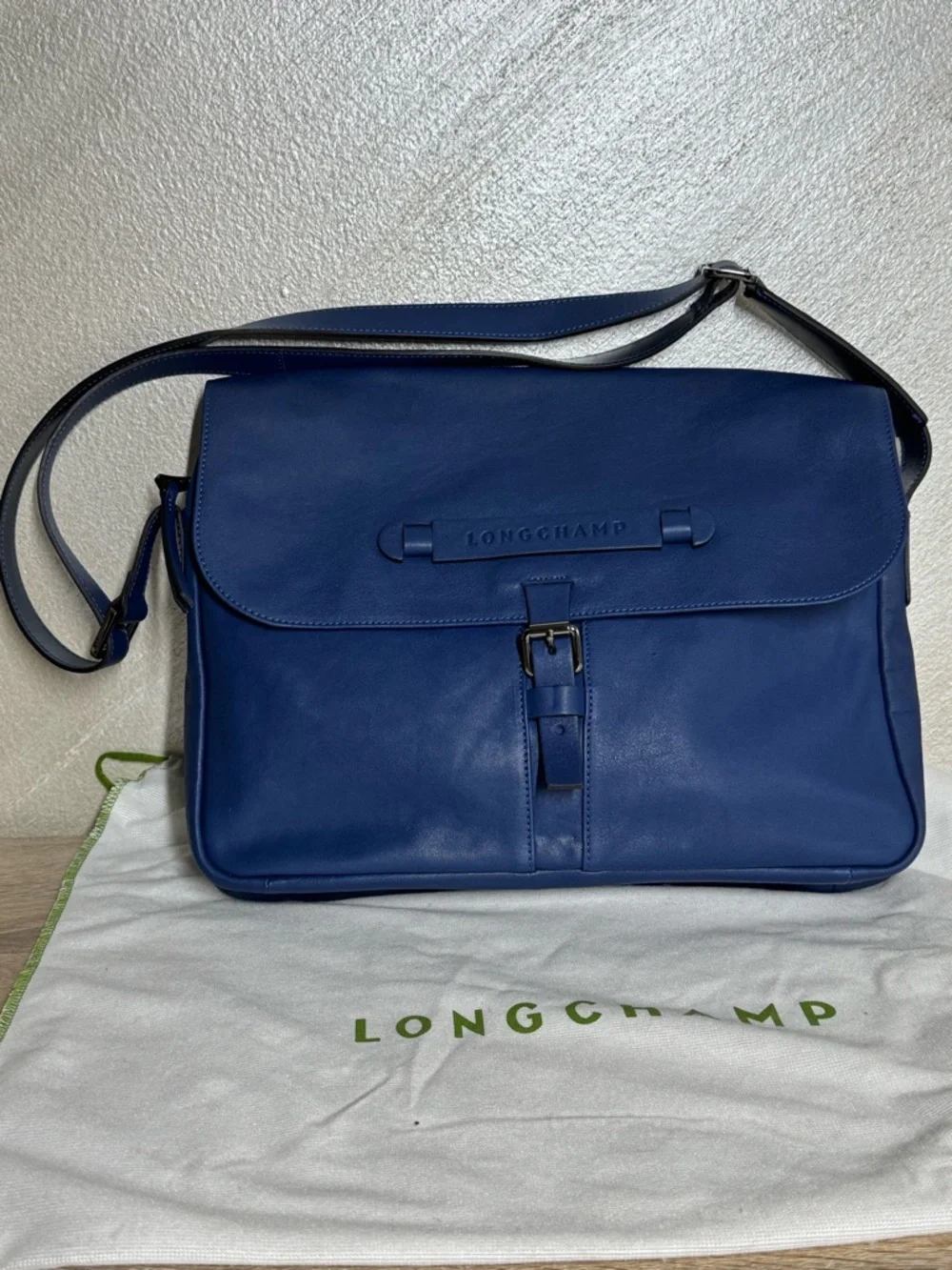 Longchamp Mans Blue 3D Leather Brief Case